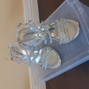Silver Rhinestone Strap Heels